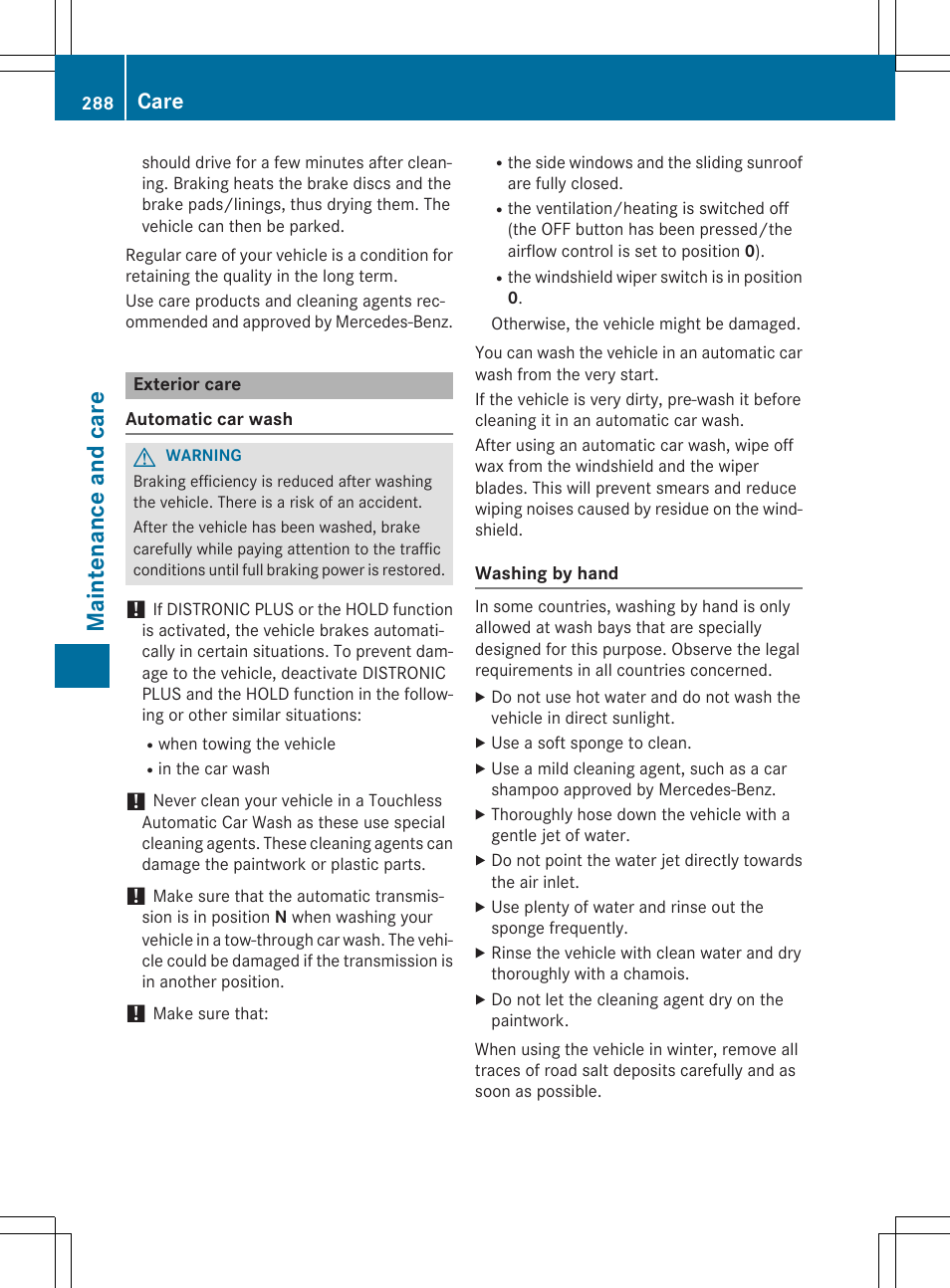 Maintenance and care, Care | Mercedes-Benz CLA-Class 2014 Owners Manual User Manual | Page 290 / 358