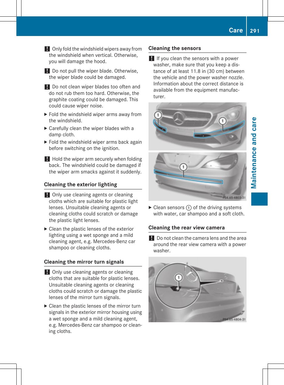 Maintenance and care, Care | Mercedes-Benz CLA-Class 2014 Owners Manual User Manual | Page 293 / 358