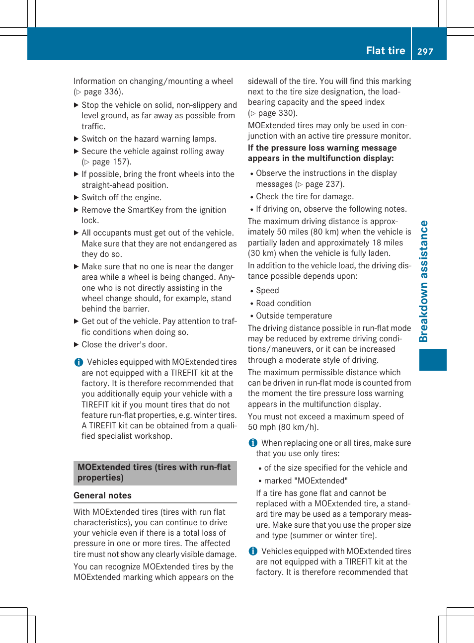 Breakdown assistance, Flat tire | Mercedes-Benz CLA-Class 2014 Owners Manual User Manual | Page 299 / 358