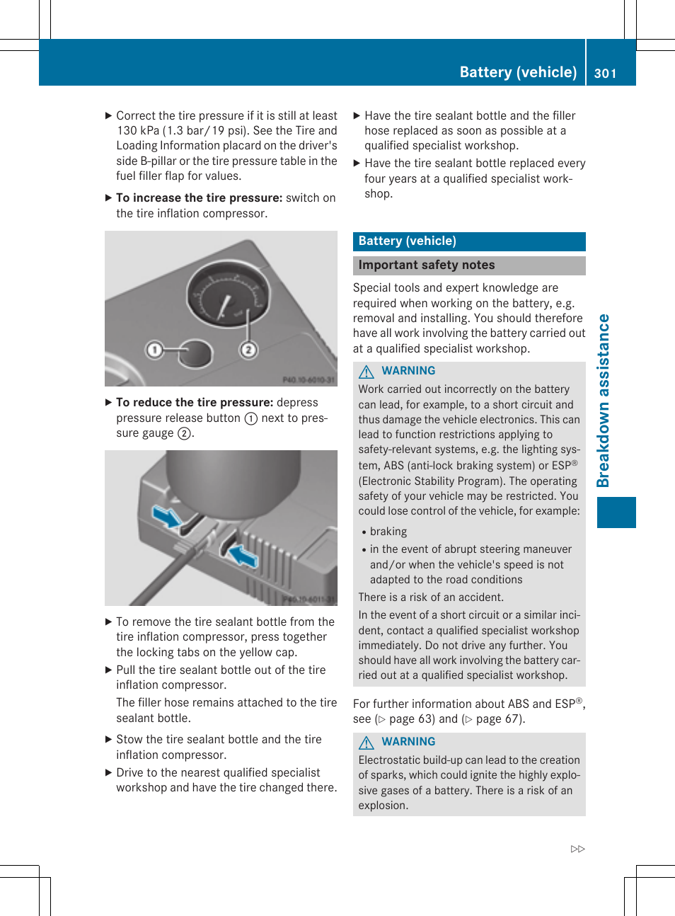 Breakdown assis tance, Battery (vehicle) | Mercedes-Benz CLA-Class 2014 Owners Manual User Manual | Page 303 / 358