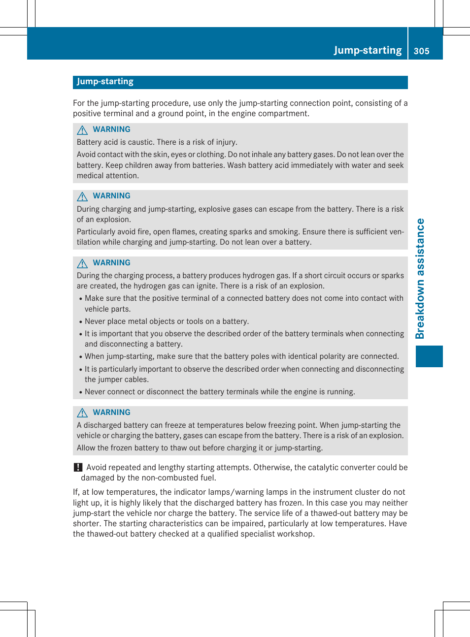 Breakdown assistance, Jump-starting | Mercedes-Benz CLA-Class 2014 Owners Manual User Manual | Page 307 / 358