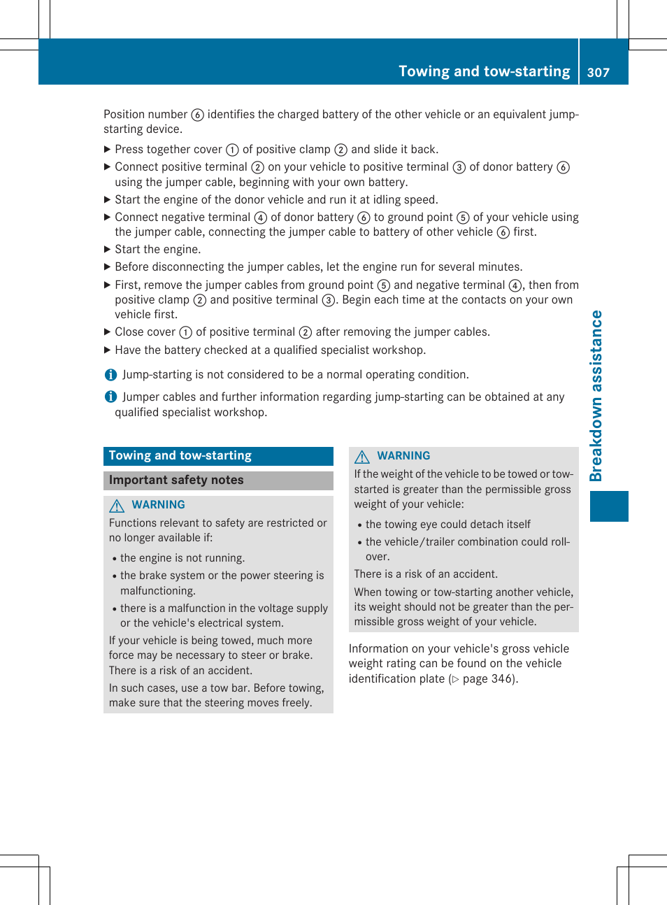 Breakdown assista nce, Towing and tow-starting | Mercedes-Benz CLA-Class 2014 Owners Manual User Manual | Page 309 / 358
