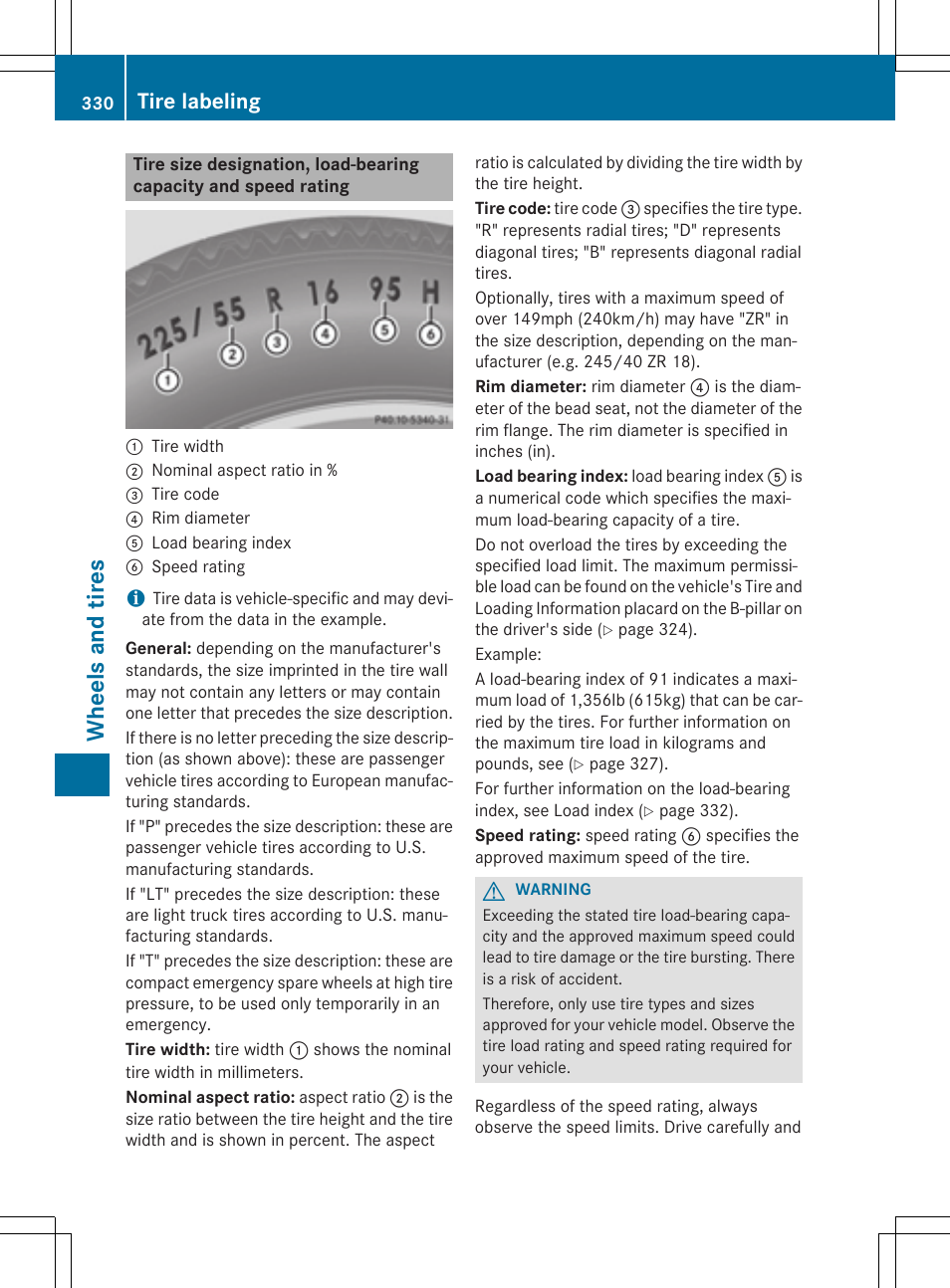 Whe el s and tire s, Tire labeling | Mercedes-Benz CLA-Class 2014 Owners Manual User Manual | Page 332 / 358