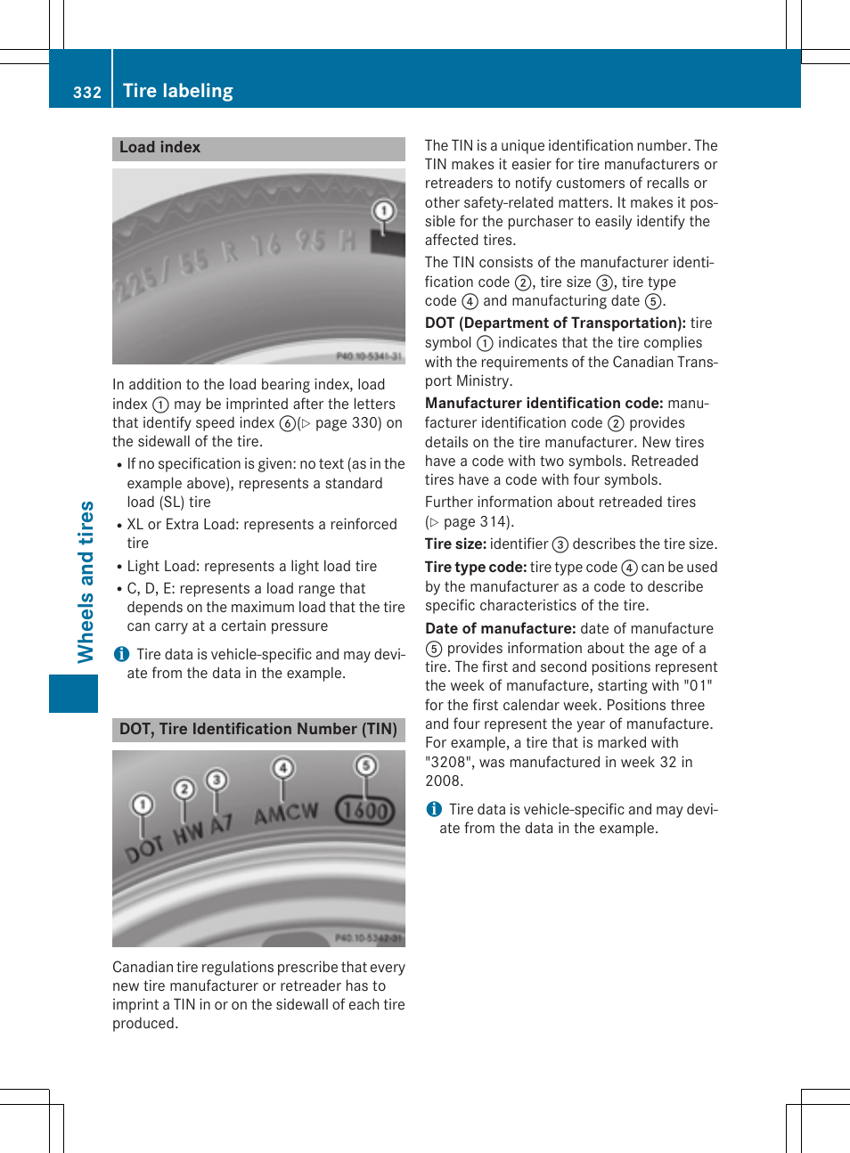 Wh eels and tir es, Tire labeling | Mercedes-Benz CLA-Class 2014 Owners Manual User Manual | Page 334 / 358