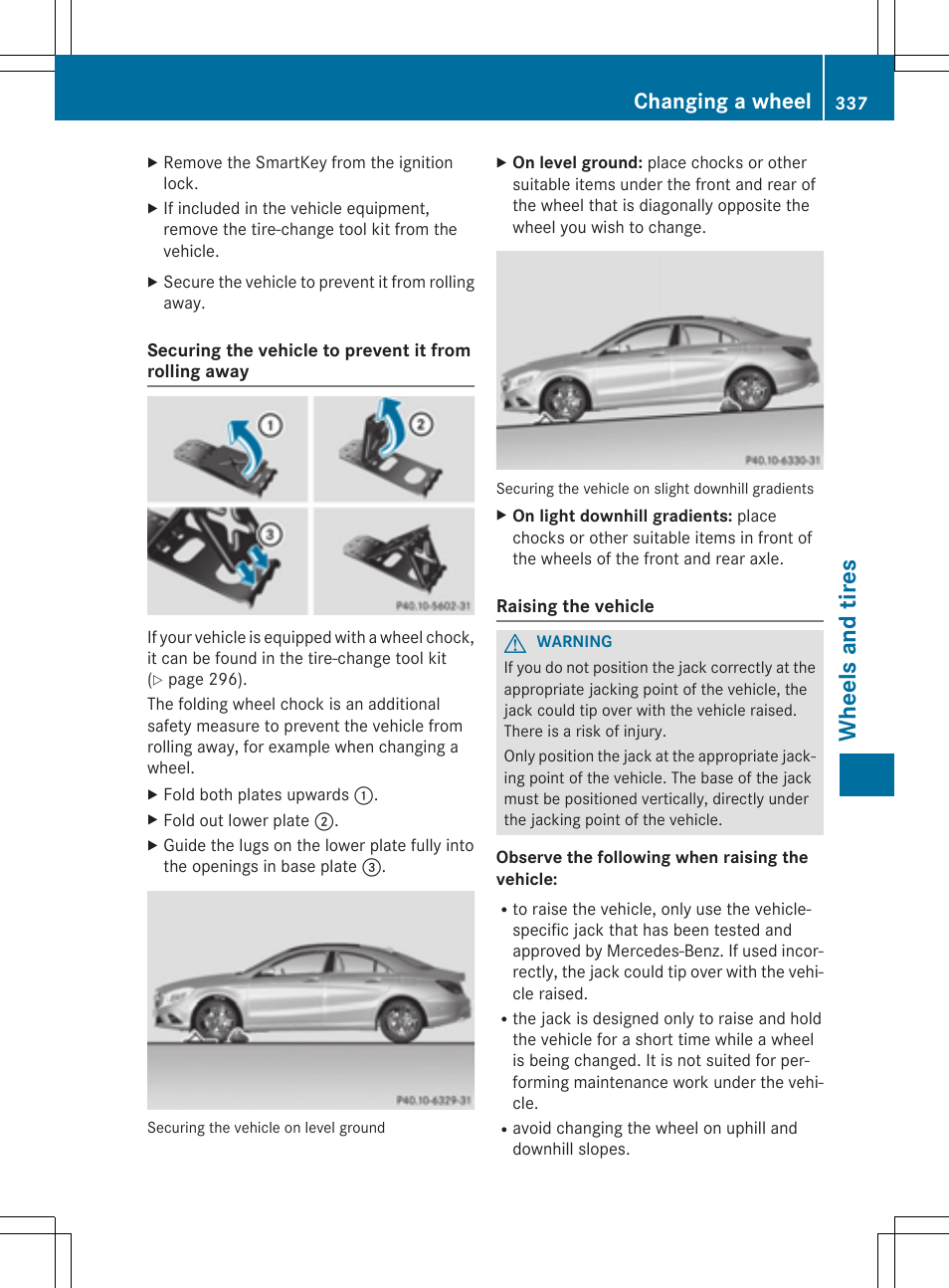 Wh eels and tire s, Changing a wheel | Mercedes-Benz CLA-Class 2014 Owners Manual User Manual | Page 339 / 358