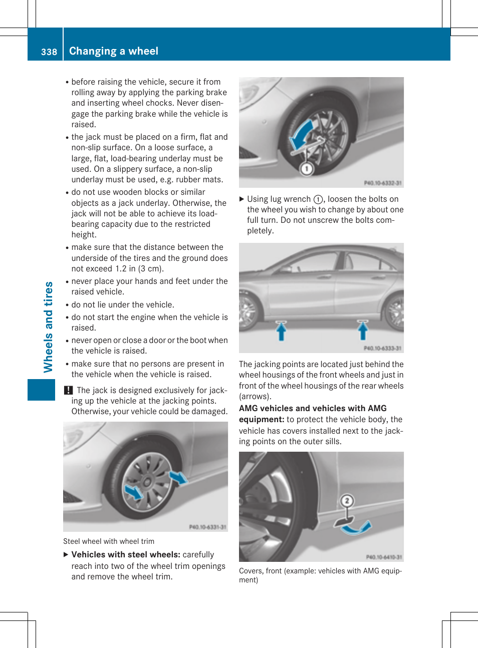 Wheels and tires, Changing a wheel | Mercedes-Benz CLA-Class 2014 Owners Manual User Manual | Page 340 / 358