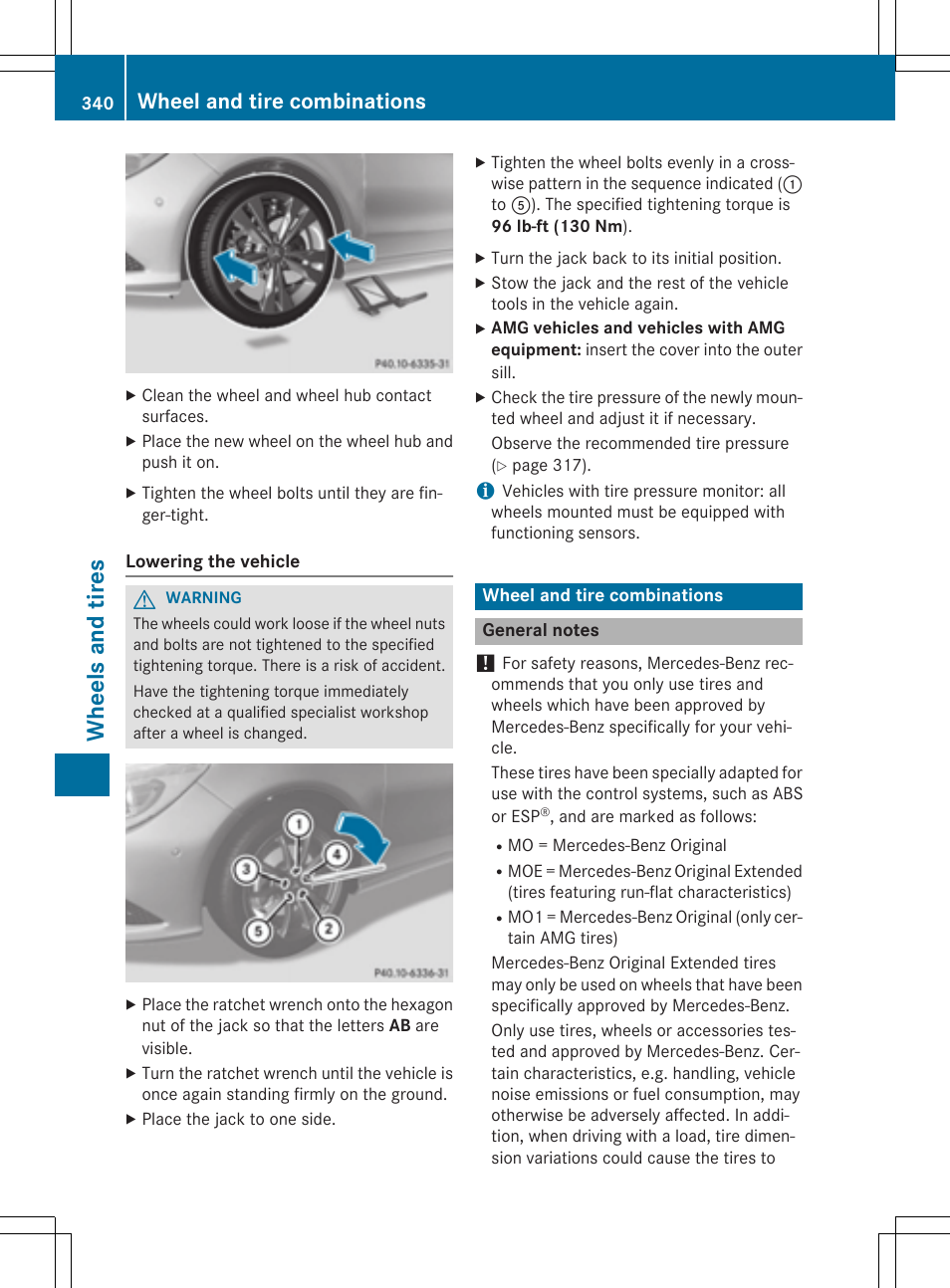 Wh eels and tire s, Wheel and tire combinations | Mercedes-Benz CLA-Class 2014 Owners Manual User Manual | Page 342 / 358