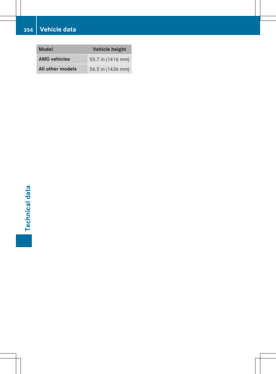 Techn ical data | Mercedes-Benz CLA-Class 2014 Owners Manual User Manual | Page 356 / 358