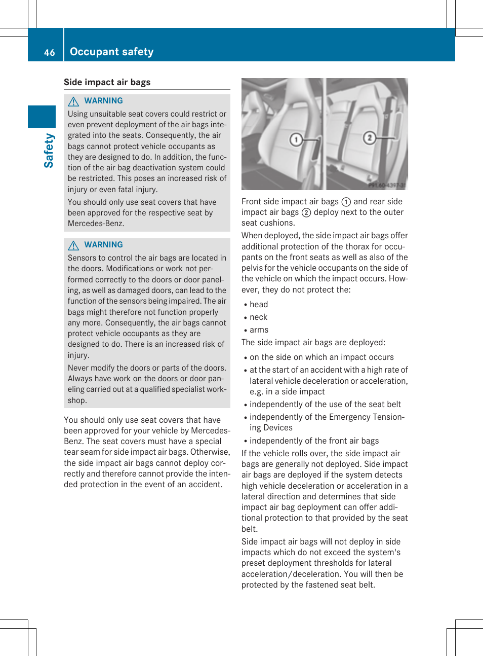 Safety, Occupant safety | Mercedes-Benz CLA-Class 2014 Owners Manual User Manual | Page 48 / 358