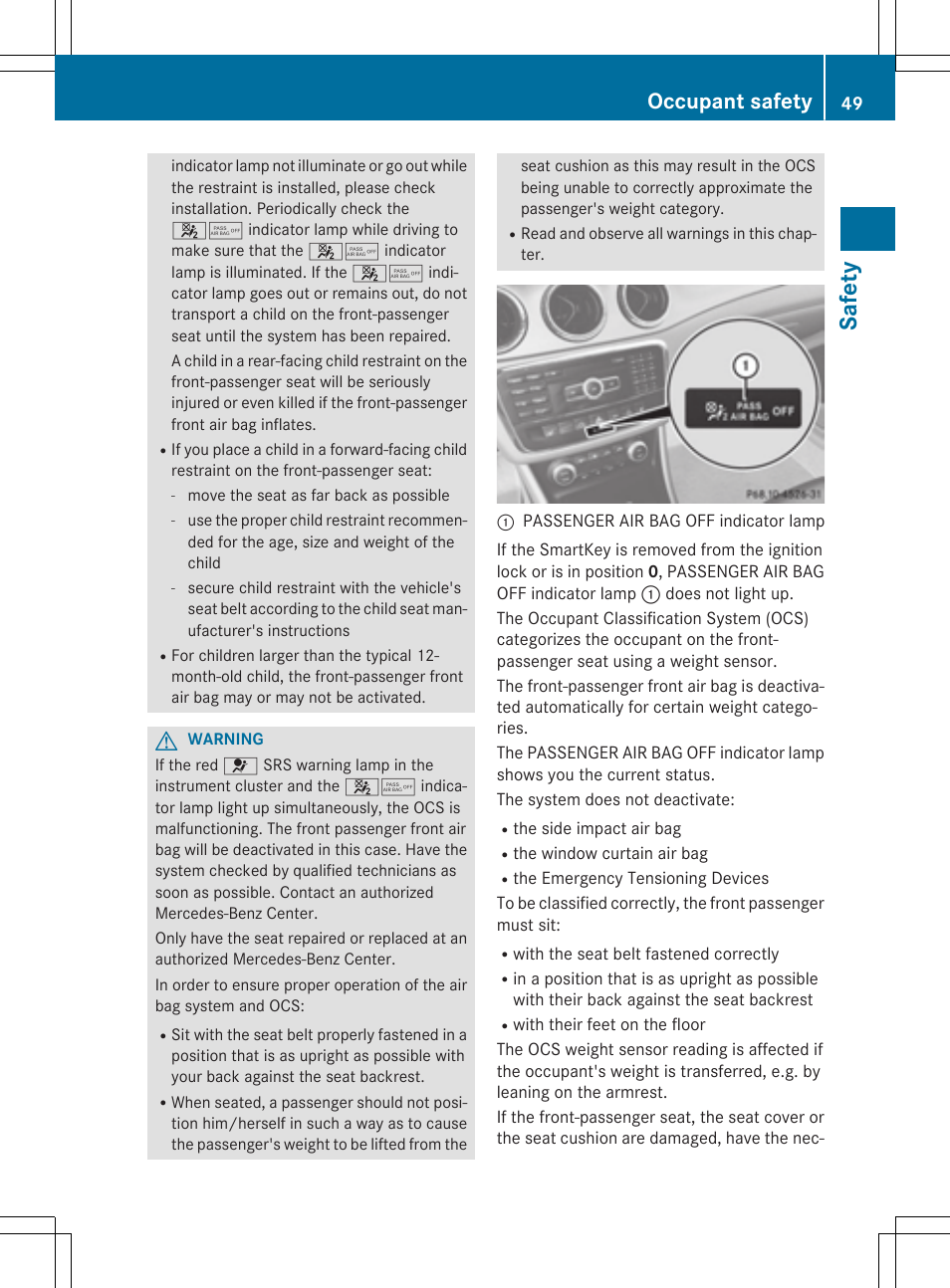 Saf ety, Occupant safety | Mercedes-Benz CLA-Class 2014 Owners Manual User Manual | Page 51 / 358