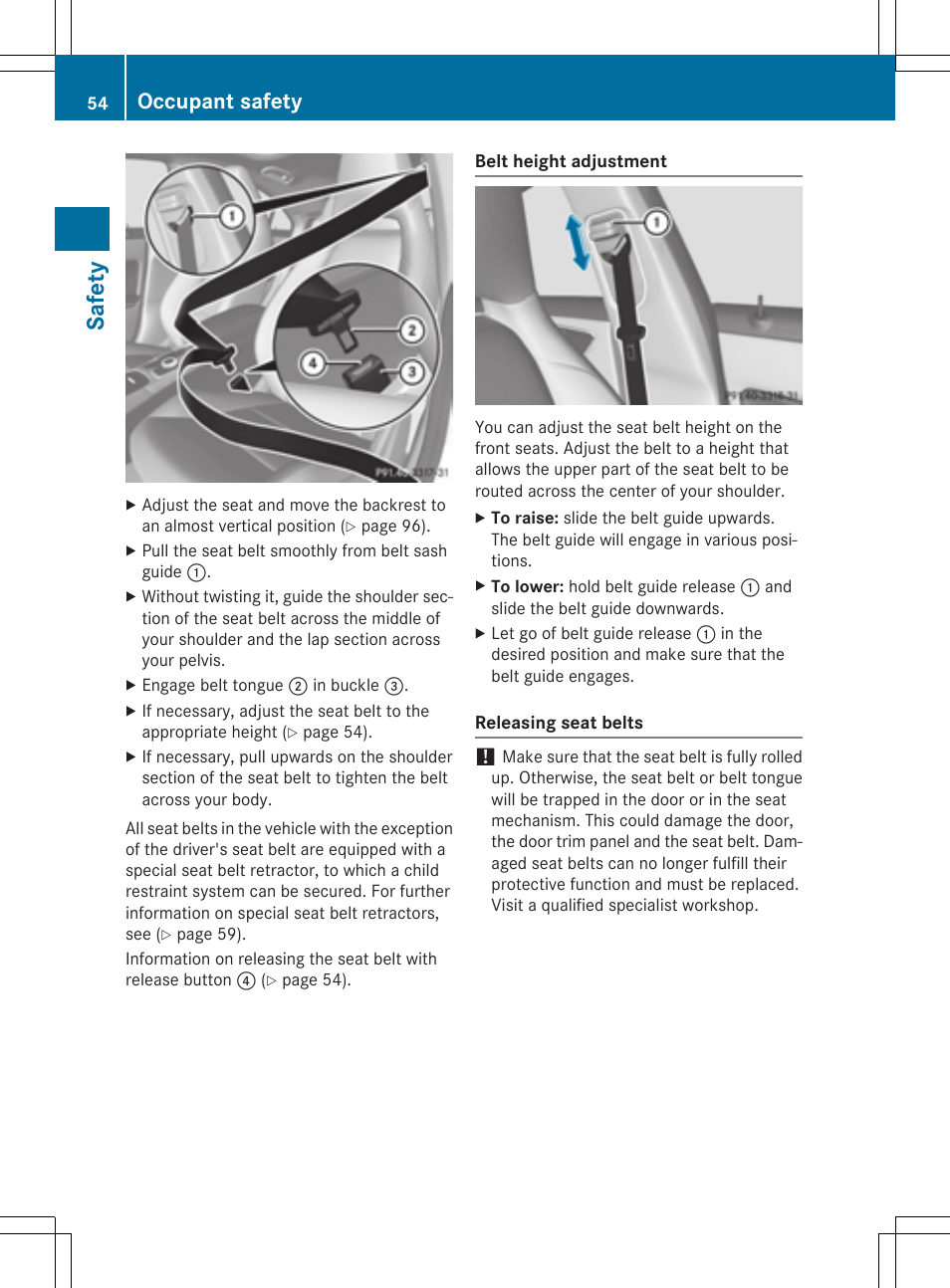 Safe ty, Occupant safety | Mercedes-Benz CLA-Class 2014 Owners Manual User Manual | Page 56 / 358