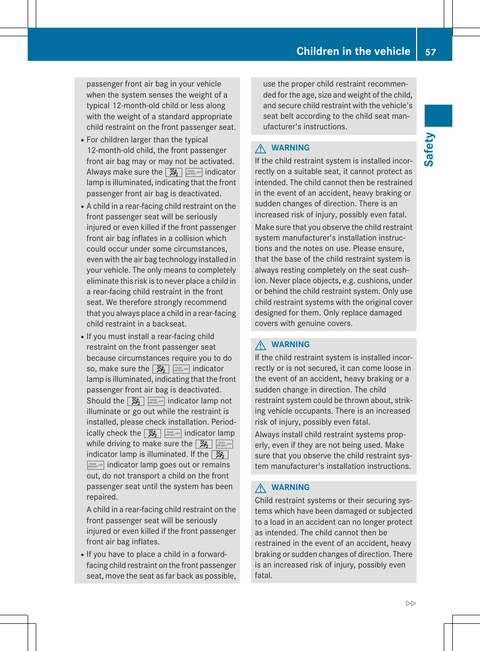 Saf ety, Children in the vehicle | Mercedes-Benz CLA-Class 2014 Owners Manual User Manual | Page 59 / 358