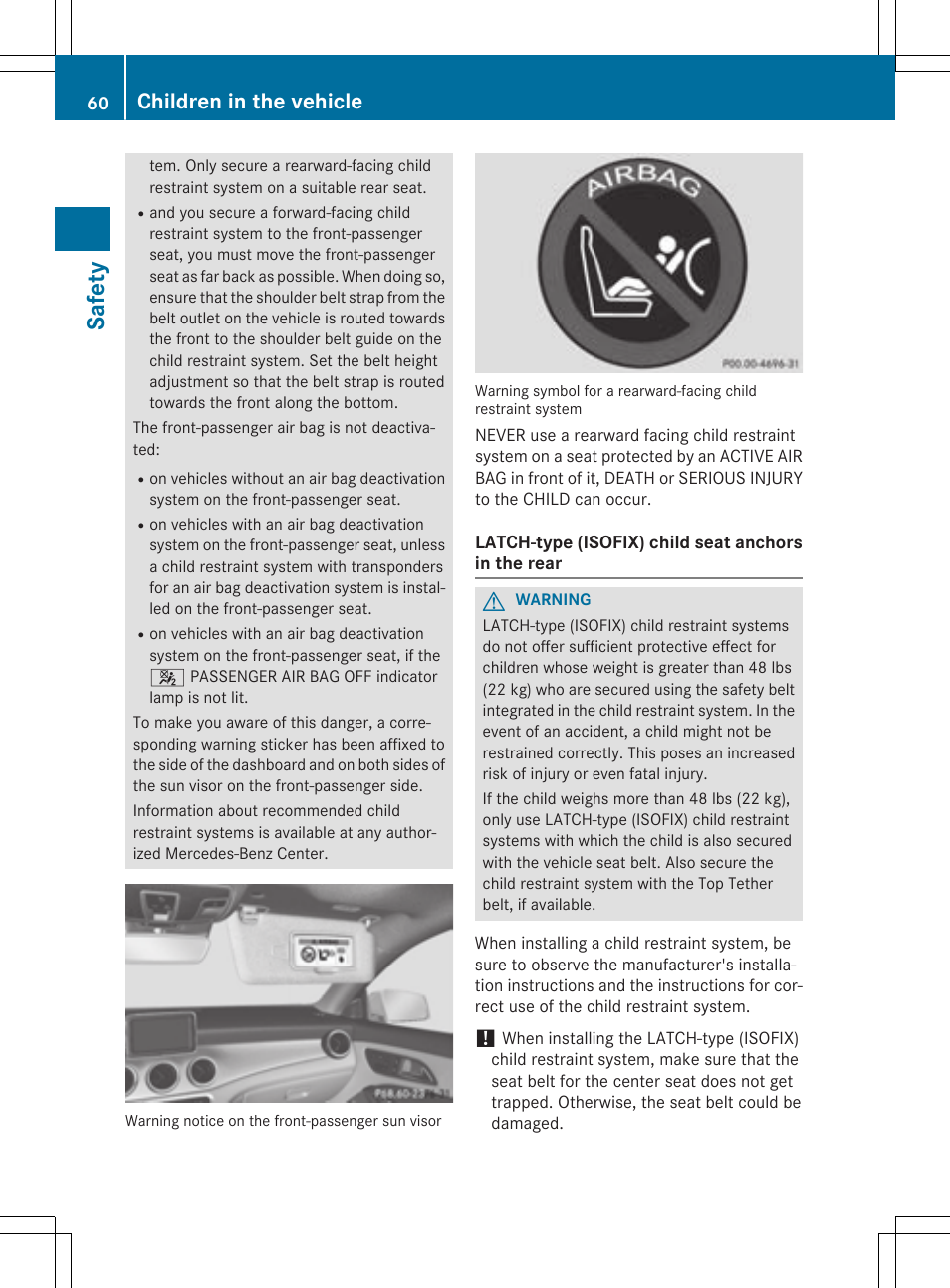 Safe ty, Children in the vehicle | Mercedes-Benz CLA-Class 2014 Owners Manual User Manual | Page 62 / 358