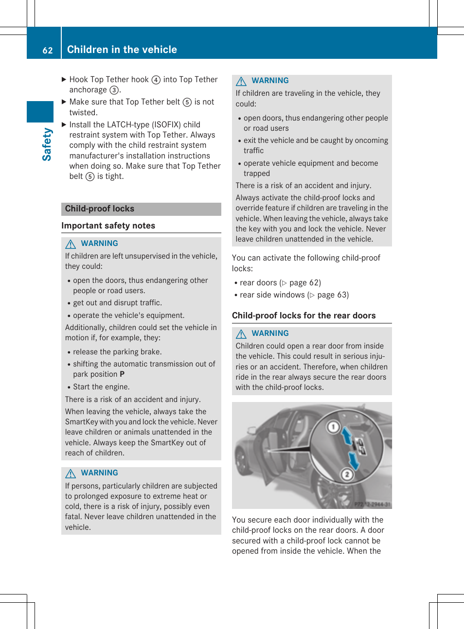 Safe ty, Children in the vehicle | Mercedes-Benz CLA-Class 2014 Owners Manual User Manual | Page 64 / 358