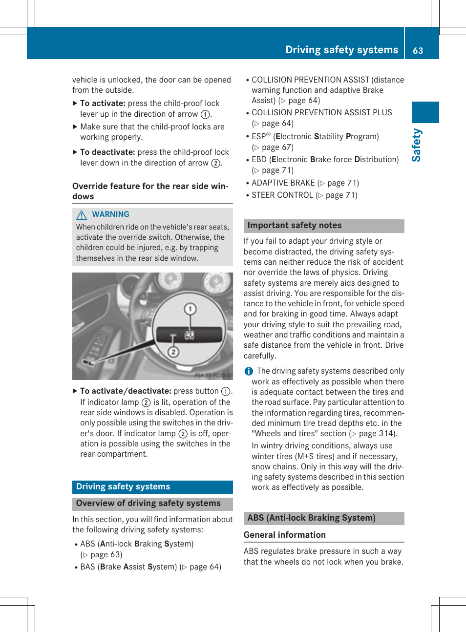 Safety, Driving safety systems | Mercedes-Benz CLA-Class 2014 Owners Manual User Manual | Page 65 / 358