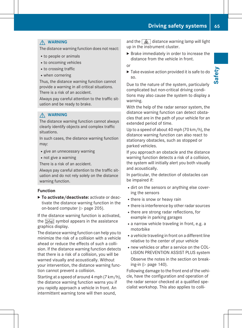 Safety, Driving safety systems | Mercedes-Benz CLA-Class 2014 Owners Manual User Manual | Page 67 / 358