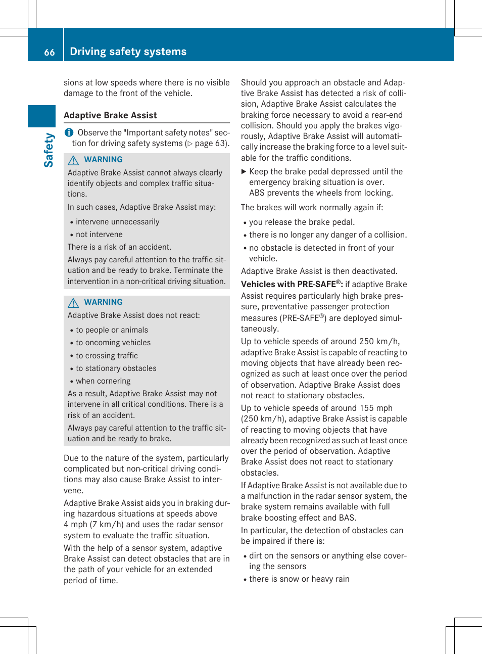 Safety, Driving safety systems | Mercedes-Benz CLA-Class 2014 Owners Manual User Manual | Page 68 / 358