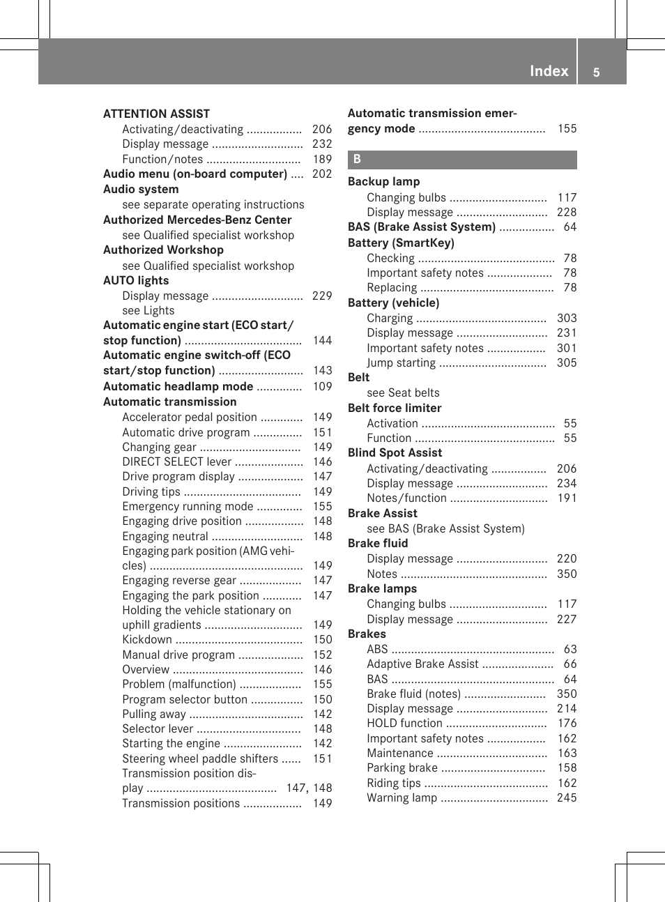 Index | Mercedes-Benz CLA-Class 2014 Owners Manual User Manual | Page 7 / 358
