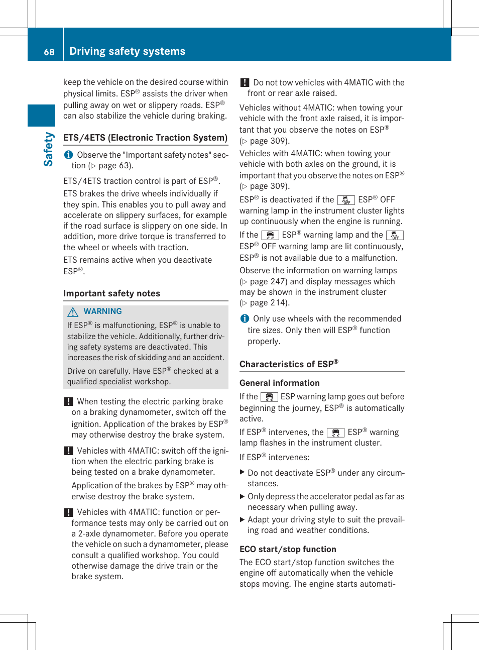 Sa fet y, Driving safety systems | Mercedes-Benz CLA-Class 2014 Owners Manual User Manual | Page 70 / 358
