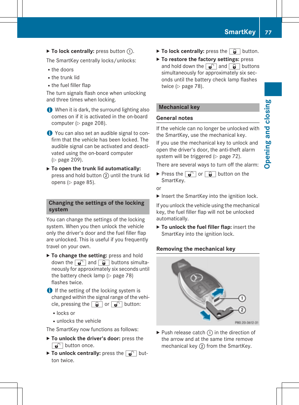 Ope ni ng and cl os in g, Smartkey | Mercedes-Benz CLA-Class 2014 Owners Manual User Manual | Page 79 / 358