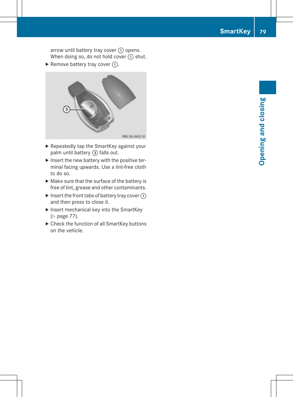 Op ening and closing, Smartkey | Mercedes-Benz CLA-Class 2014 Owners Manual User Manual | Page 81 / 358