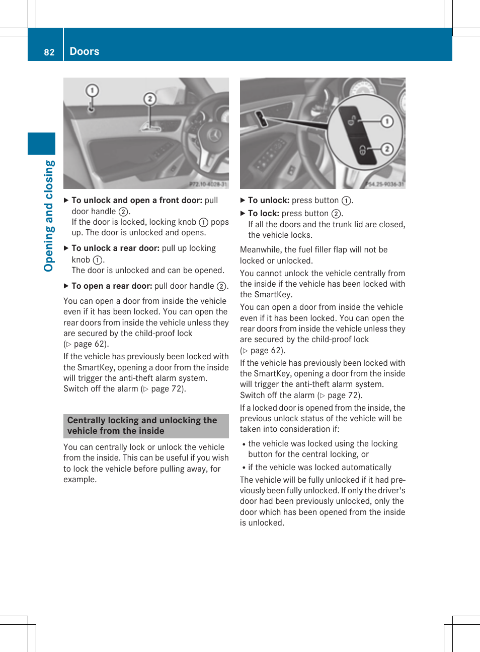Ope ni ng and cl os in g, Doors | Mercedes-Benz CLA-Class 2014 Owners Manual User Manual | Page 84 / 358