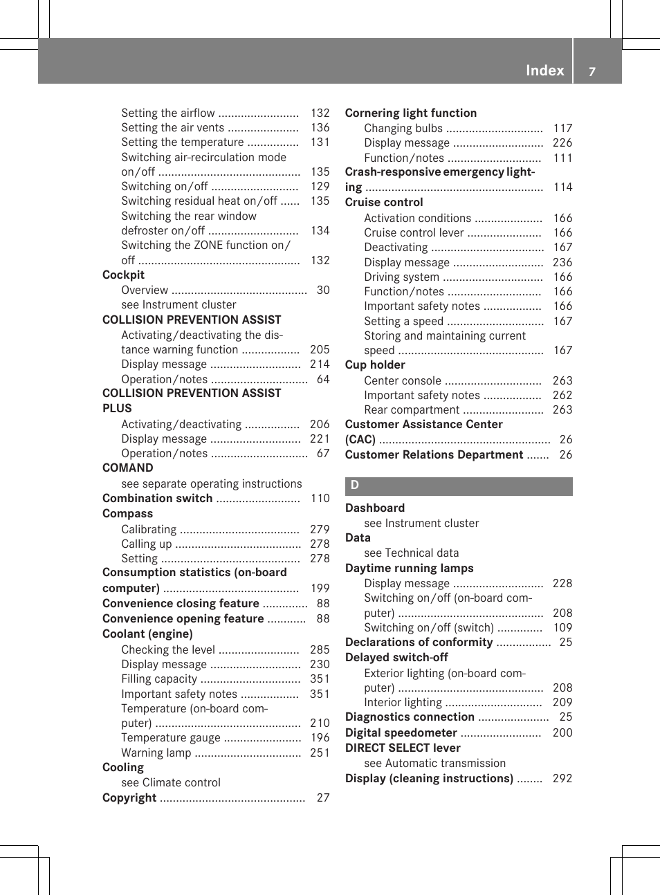 Index | Mercedes-Benz CLA-Class 2014 Owners Manual User Manual | Page 9 / 358