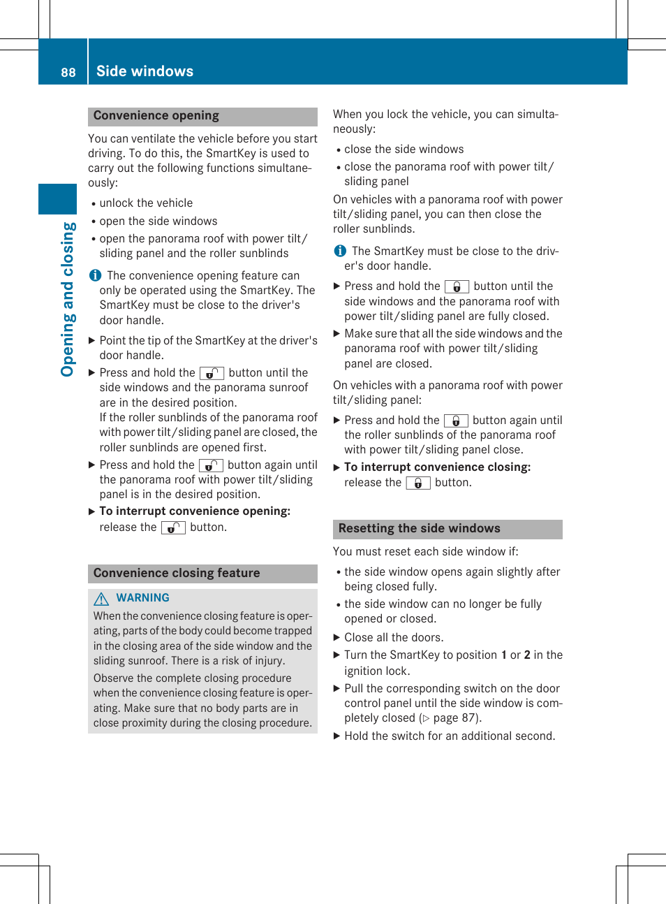 Op ening and closing, Side windows | Mercedes-Benz CLA-Class 2014 Owners Manual User Manual | Page 90 / 358