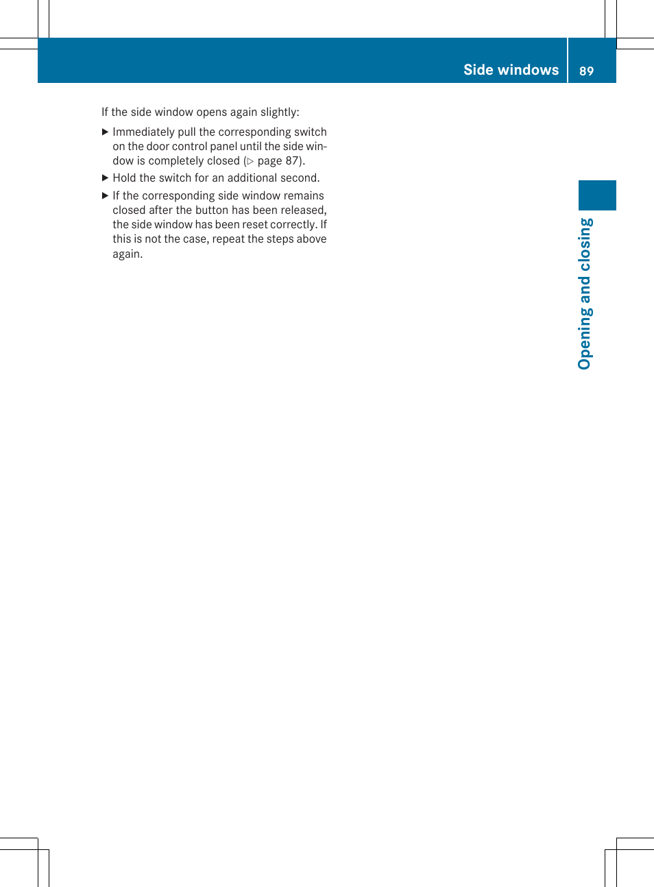 Opening and closing, Side windows | Mercedes-Benz CLA-Class 2014 Owners Manual User Manual | Page 91 / 358