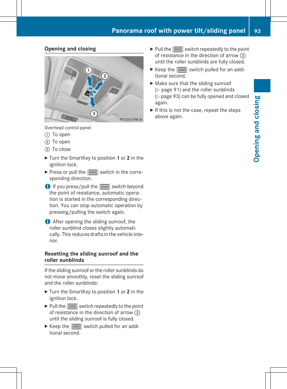 Opening and closi ng, Panorama roof with power tilt/sliding panel | Mercedes-Benz CLA-Class 2014 Owners Manual User Manual | Page 95 / 358