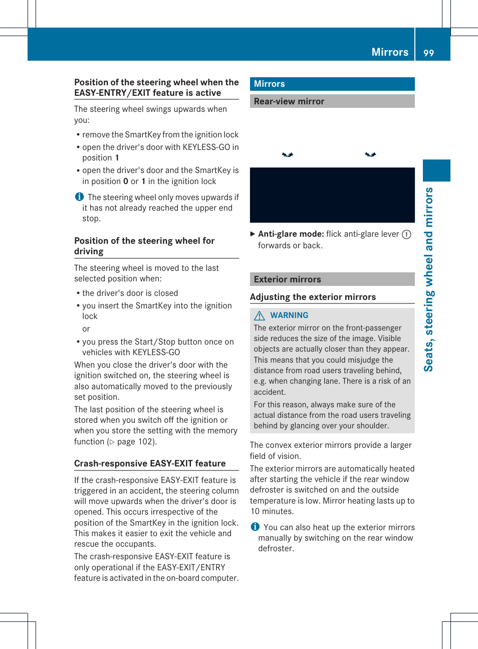 Seats, steering wheel and mirrors, Mirrors | Mercedes-Benz C-Coupe 2013 Owners Manual User Manual | Page 101 / 350