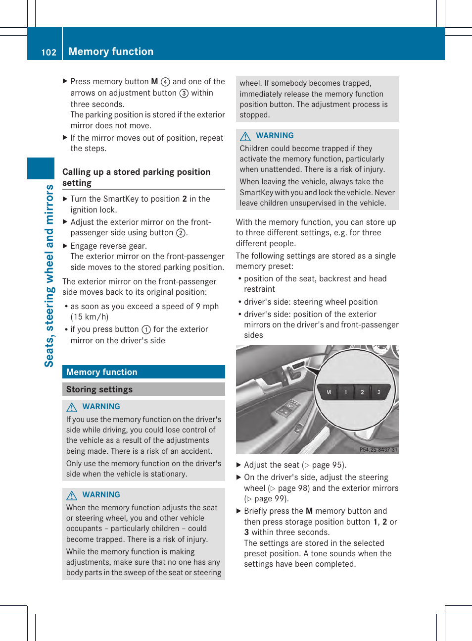 Seats, steering wheel and mirrors | Mercedes-Benz C-Coupe 2013 Owners Manual User Manual | Page 104 / 350