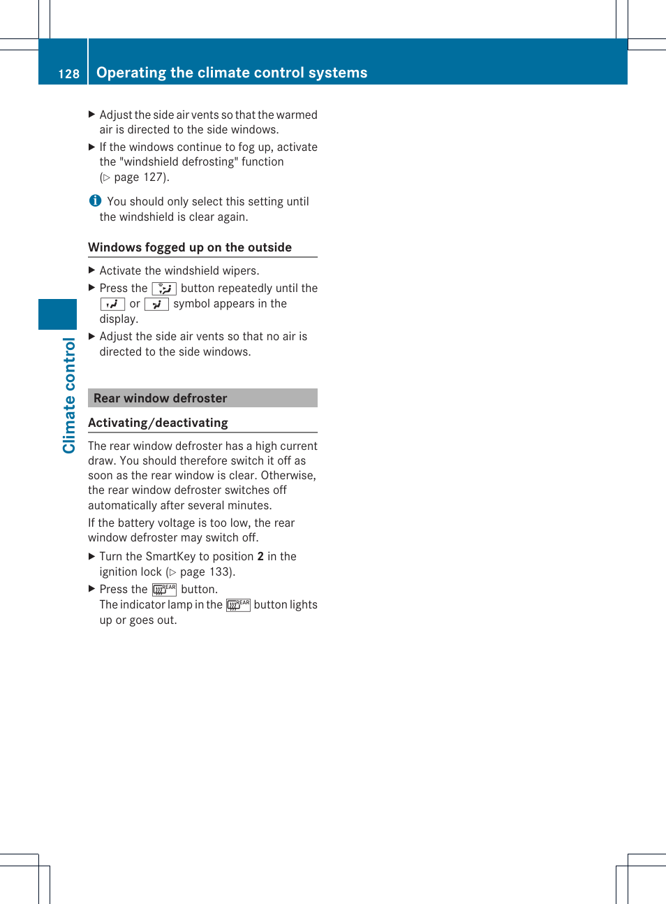 Climate control, Operating the climate control systems | Mercedes-Benz C-Coupe 2013 Owners Manual User Manual | Page 130 / 350