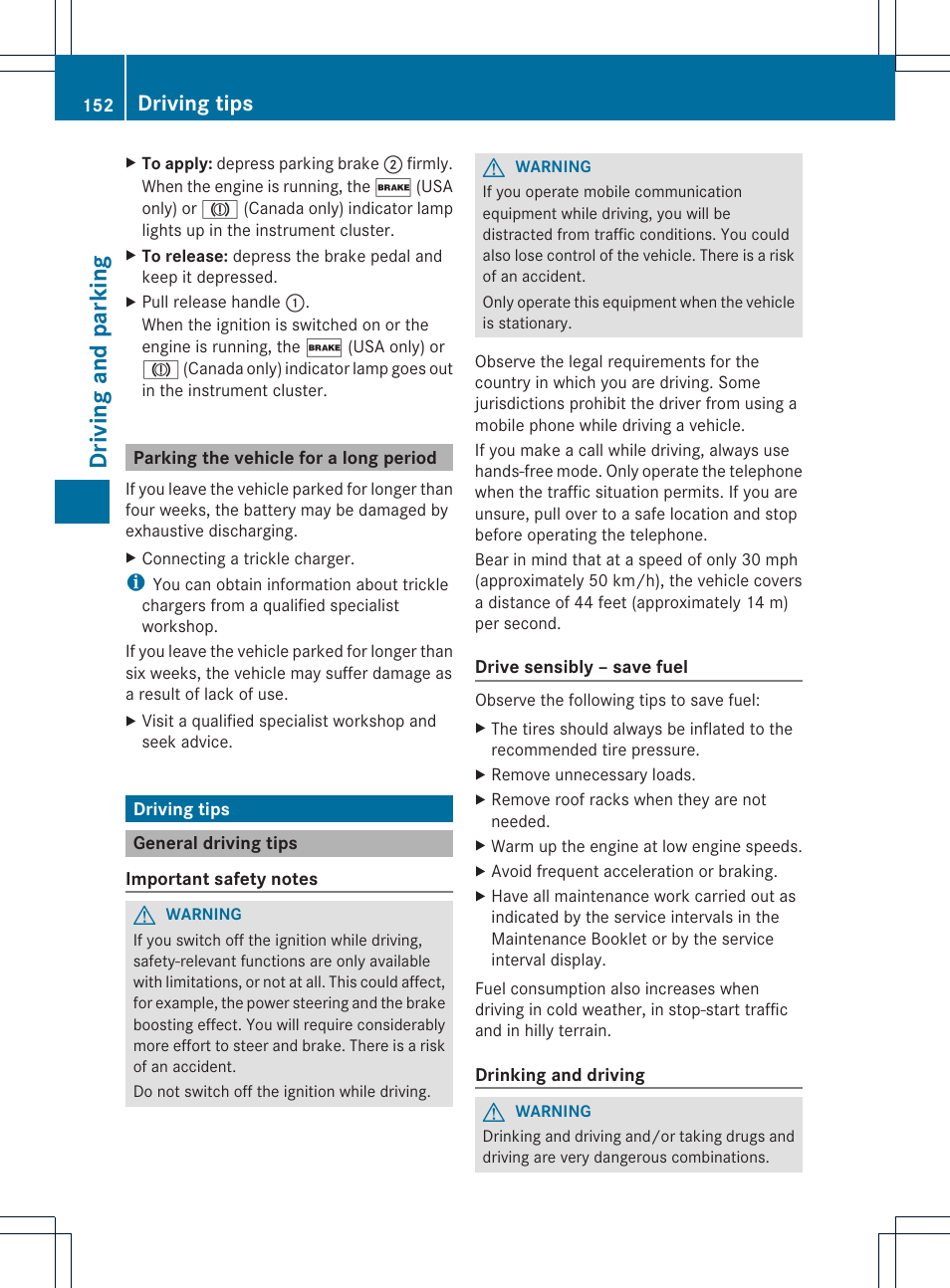 Driving and parking, Driving tips | Mercedes-Benz C-Coupe 2013 Owners Manual User Manual | Page 154 / 350