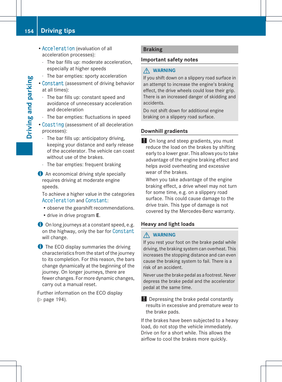 Driving and parking, Driving tips | Mercedes-Benz C-Coupe 2013 Owners Manual User Manual | Page 156 / 350