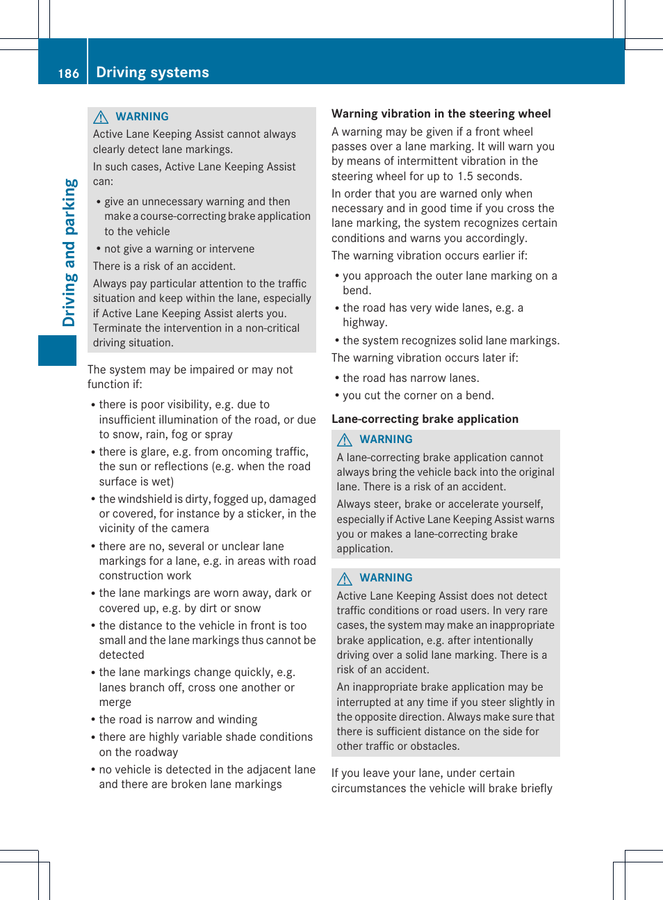 Driving and parking, Driving systems | Mercedes-Benz C-Coupe 2013 Owners Manual User Manual | Page 188 / 350