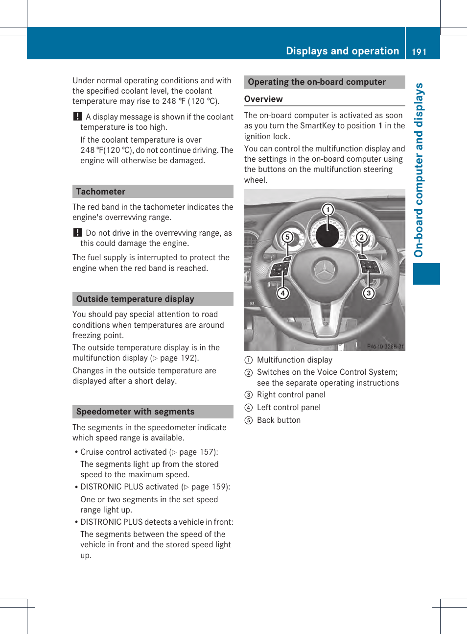 On-board computer and displays, Displays and operation | Mercedes-Benz C-Coupe 2013 Owners Manual User Manual | Page 193 / 350