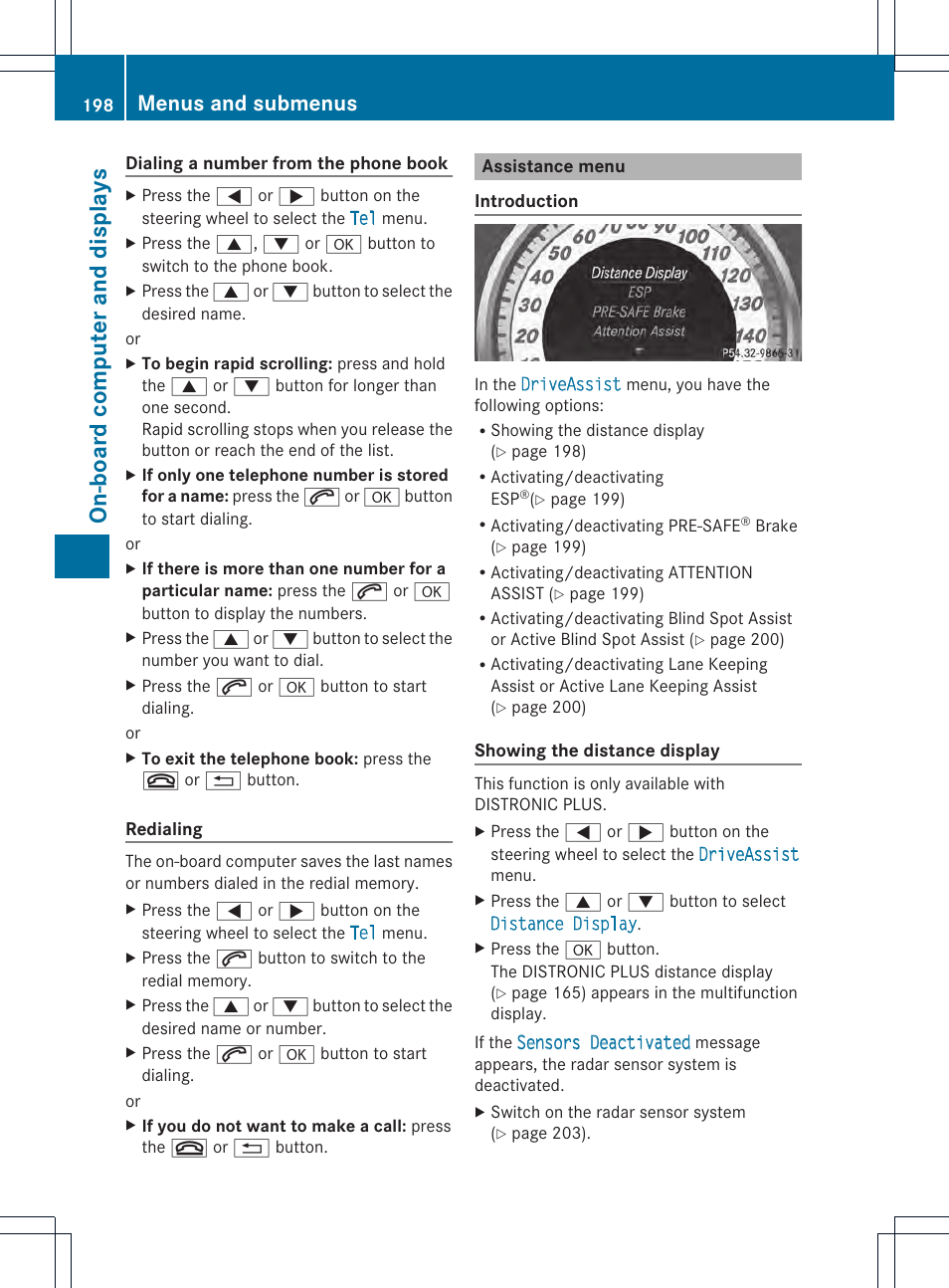 On-board computer and displays, Menus and submenus | Mercedes-Benz C-Coupe 2013 Owners Manual User Manual | Page 200 / 350