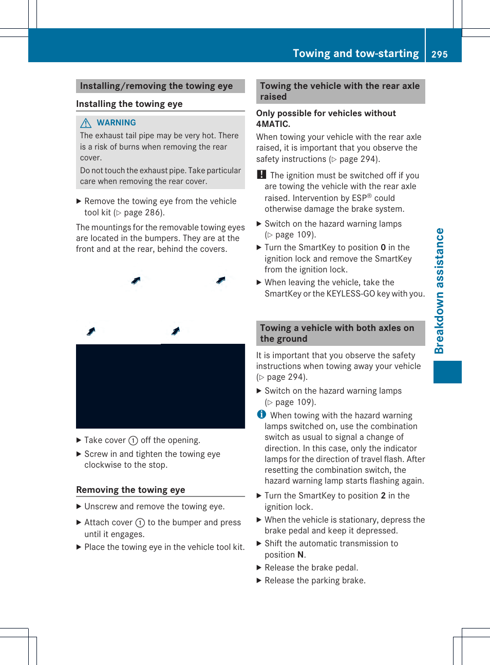 Breakdown assistance, Towing and tow-starting | Mercedes-Benz C-Coupe 2013 Owners Manual User Manual | Page 297 / 350