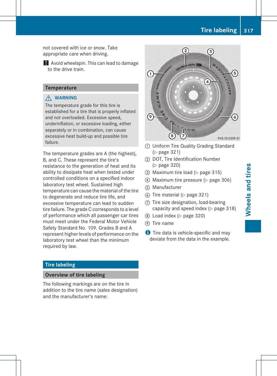 Wheels and tires, Tire labeling | Mercedes-Benz C-Coupe 2013 Owners Manual User Manual | Page 319 / 350