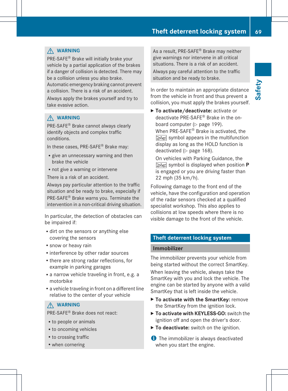 Safety, Theft deterrent locking system | Mercedes-Benz C-Coupe 2013 Owners Manual User Manual | Page 71 / 350