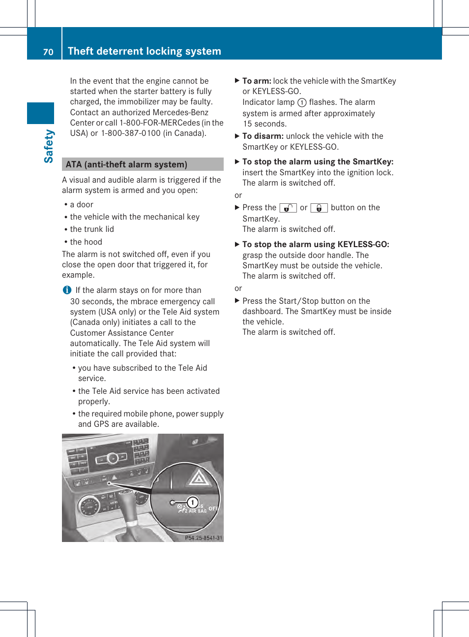 Safety, Theft deterrent locking system | Mercedes-Benz C-Coupe 2013 Owners Manual User Manual | Page 72 / 350