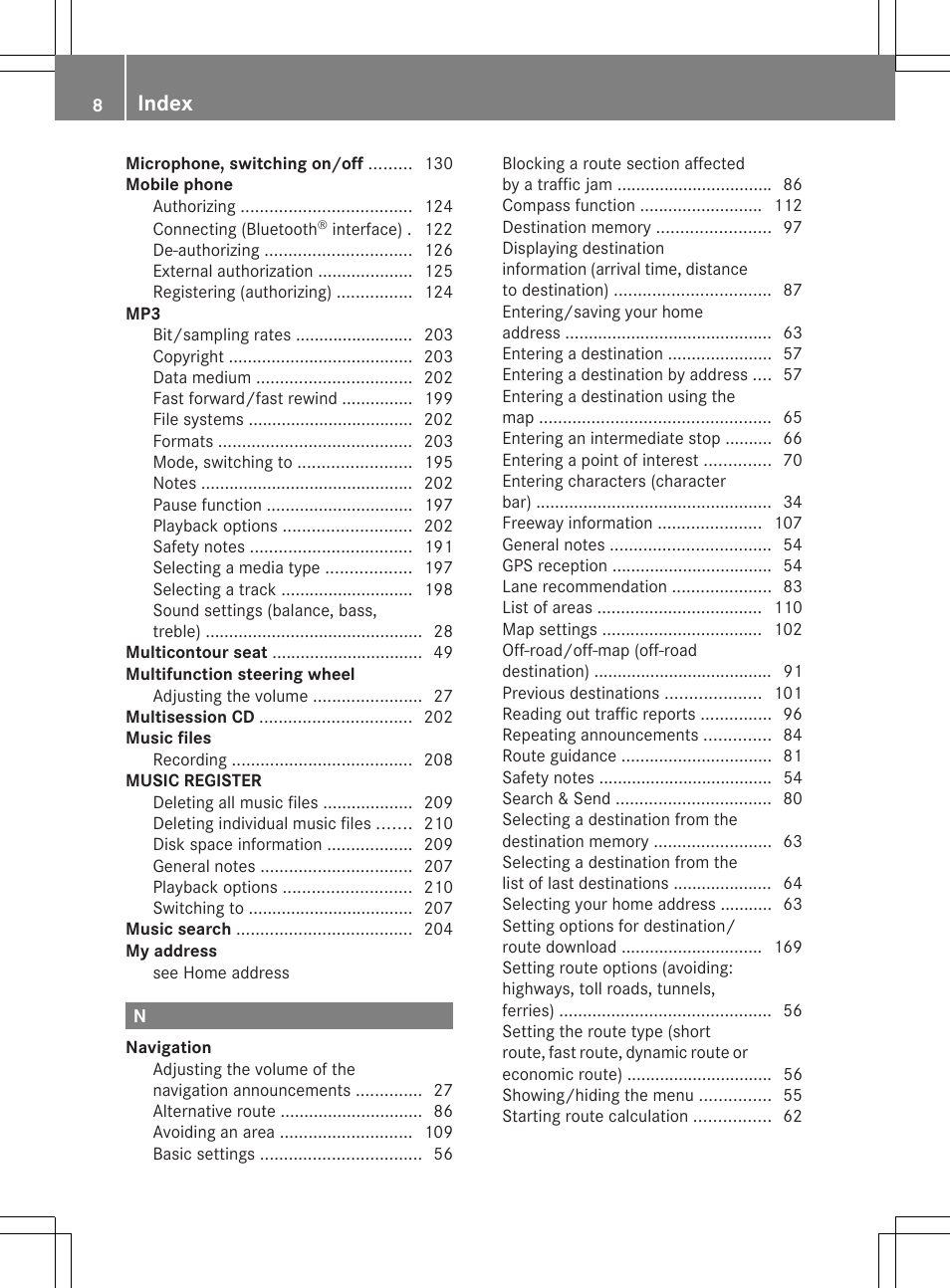 Index | Mercedes-Benz SLS-Class 2013 COMAND Manual User Manual | Page 10 / 274