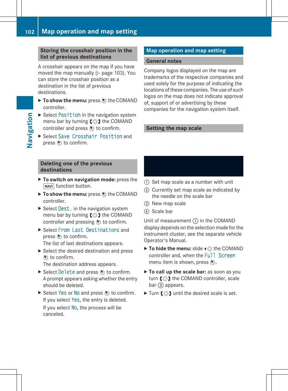 Navigation, Map operation and map setting | Mercedes-Benz SLS-Class 2013 COMAND Manual User Manual | Page 104 / 274