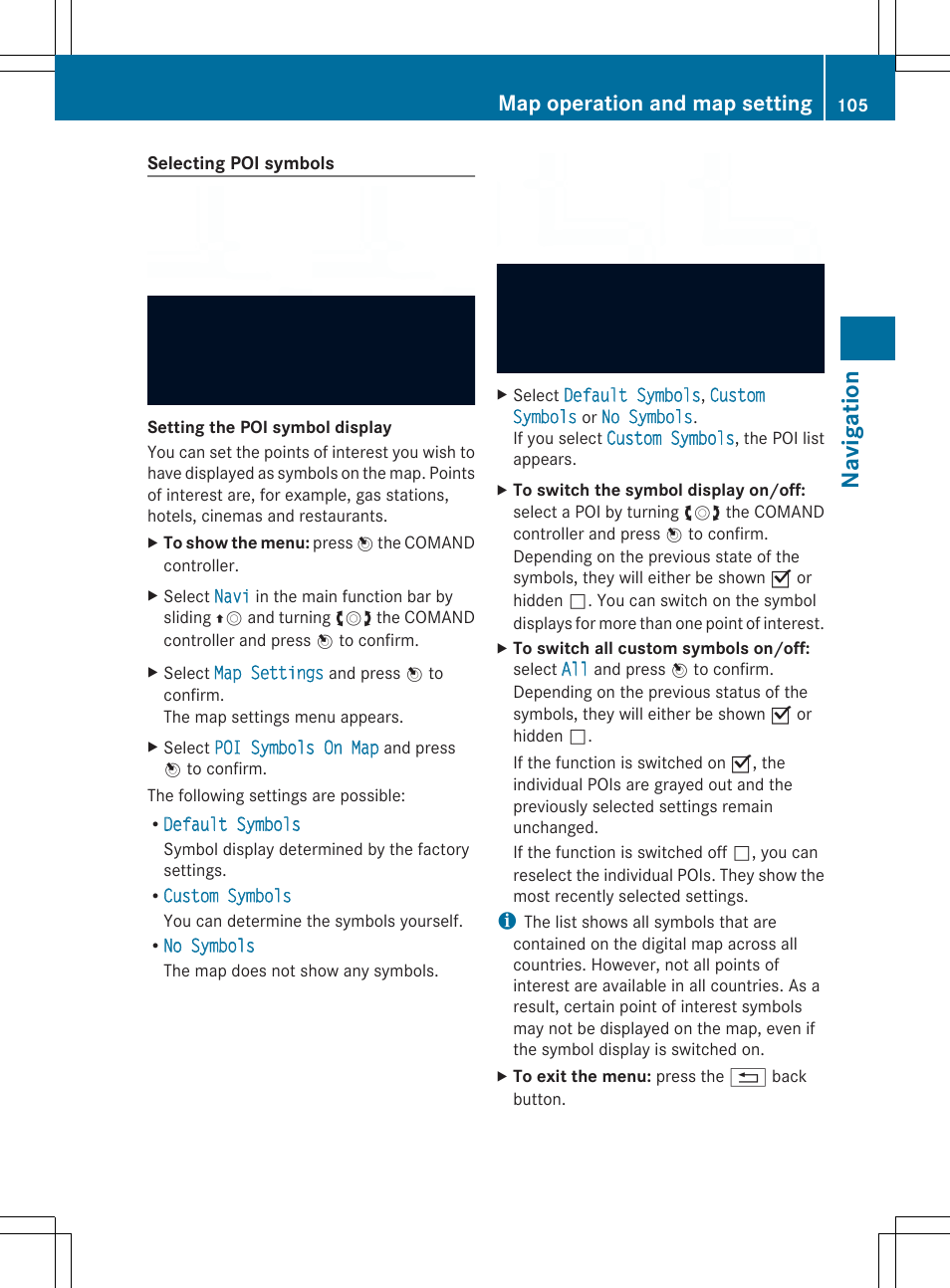 Navigation, Map operation and map setting | Mercedes-Benz SLS-Class 2013 COMAND Manual User Manual | Page 107 / 274