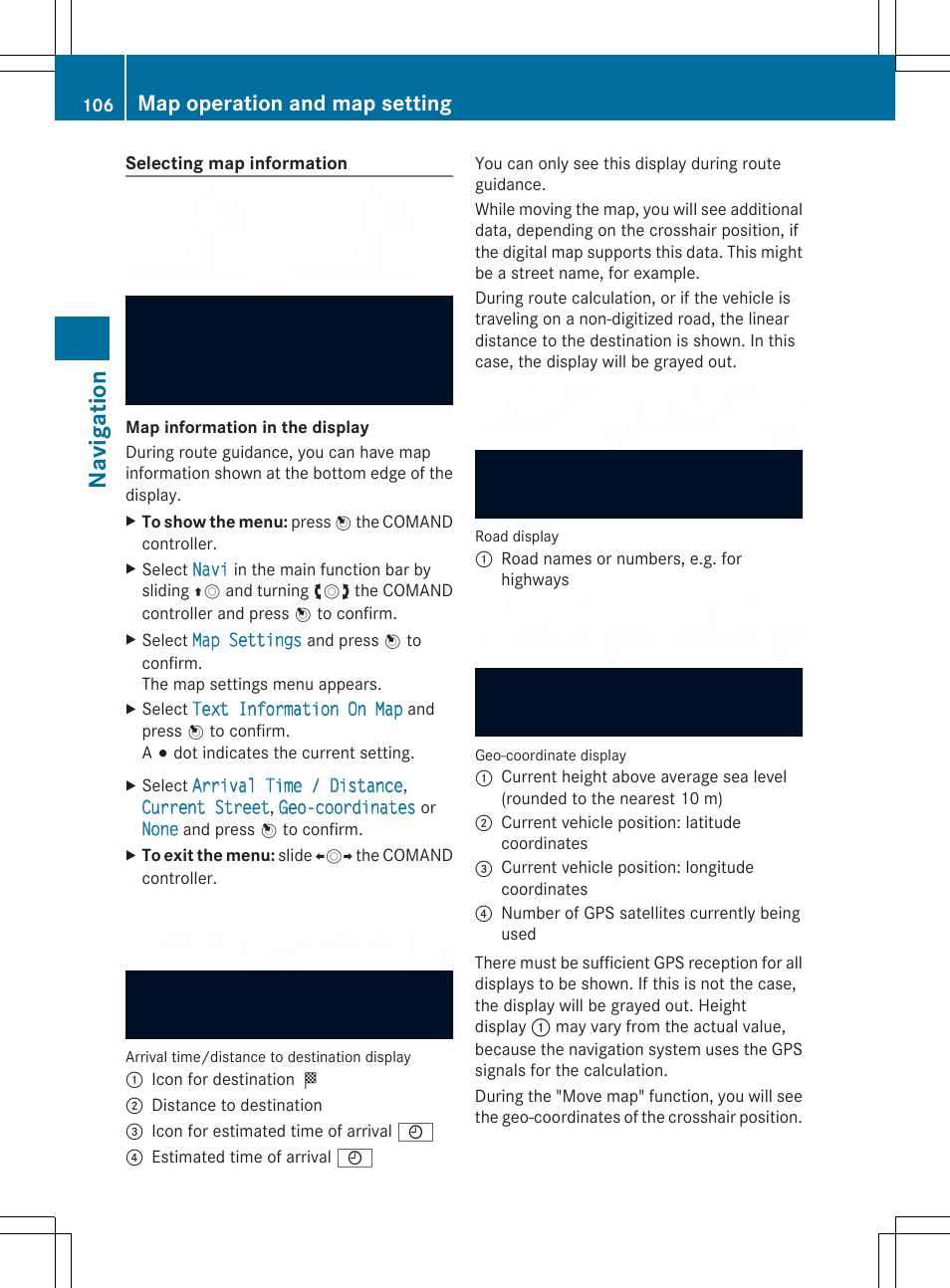Navigation, Map operation and map setting | Mercedes-Benz SLS-Class 2013 COMAND Manual User Manual | Page 108 / 274