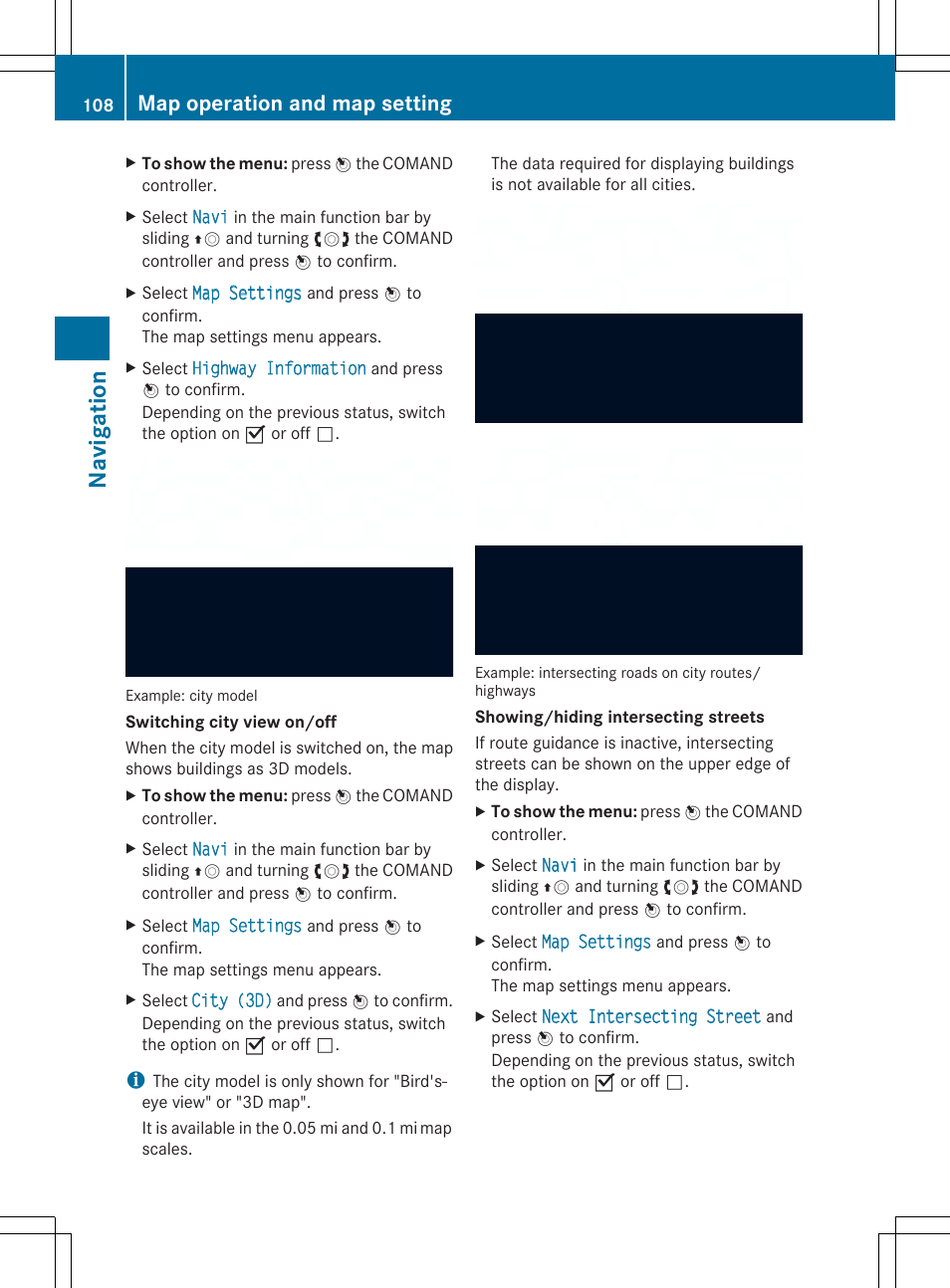 Navi gati on, Map operation and map setting | Mercedes-Benz SLS-Class 2013 COMAND Manual User Manual | Page 110 / 274