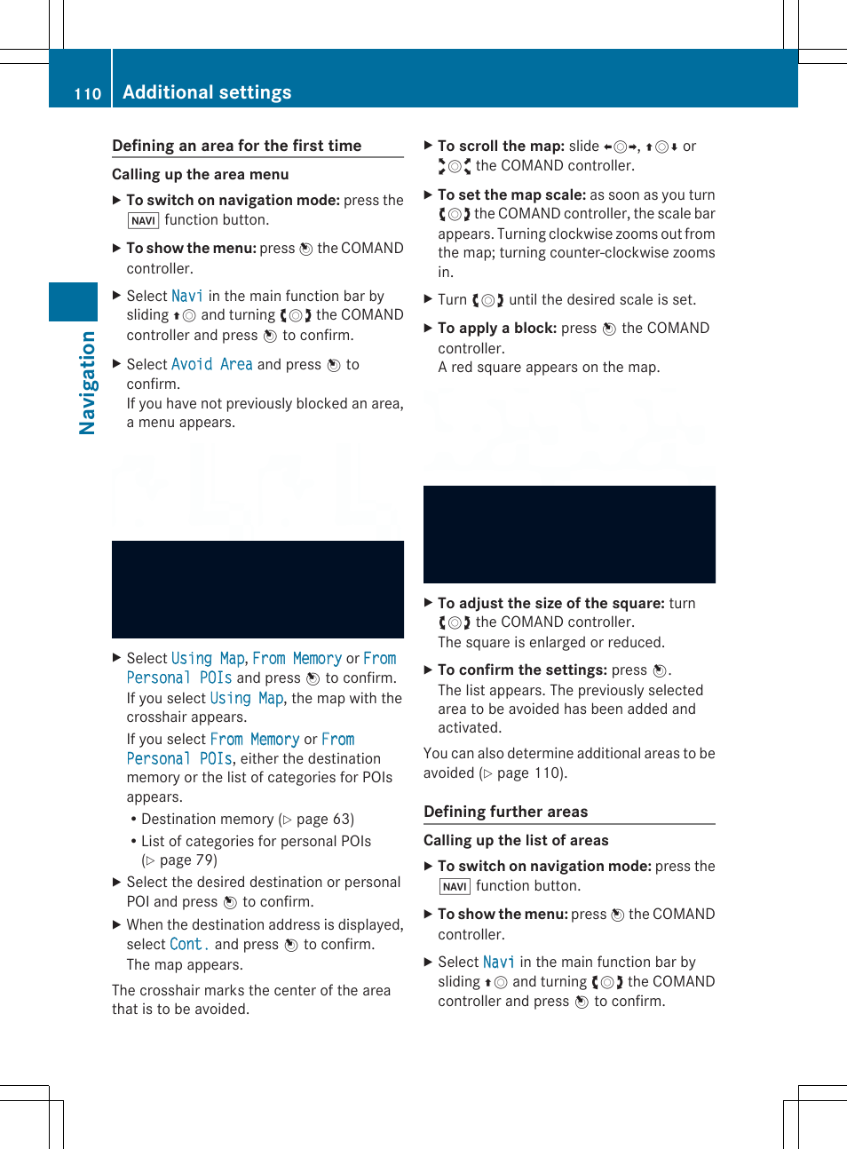 Navi ga tio n, Additional settings | Mercedes-Benz SLS-Class 2013 COMAND Manual User Manual | Page 112 / 274