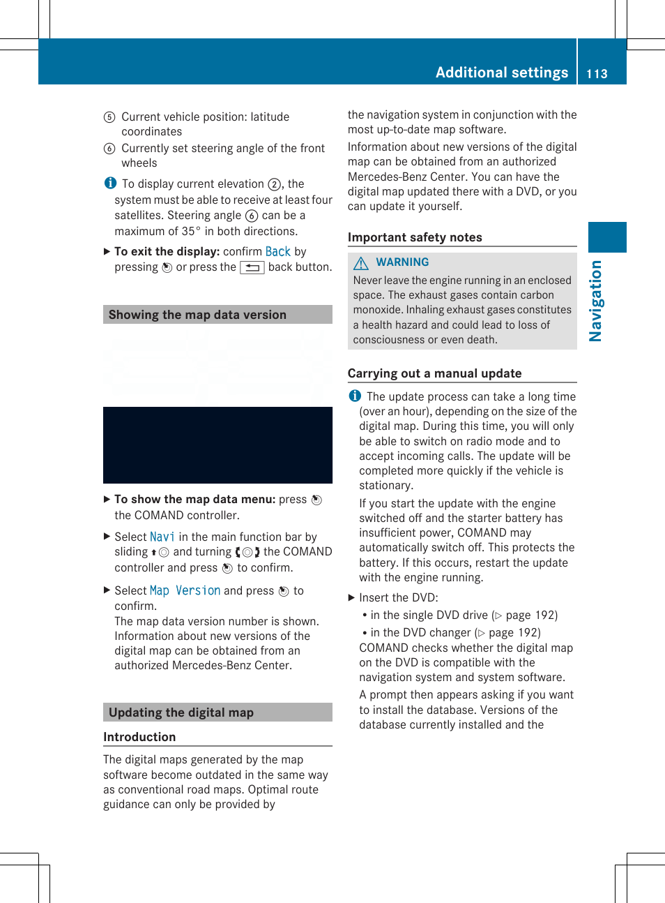 Navi ga tio n, Additional settings | Mercedes-Benz SLS-Class 2013 COMAND Manual User Manual | Page 115 / 274
