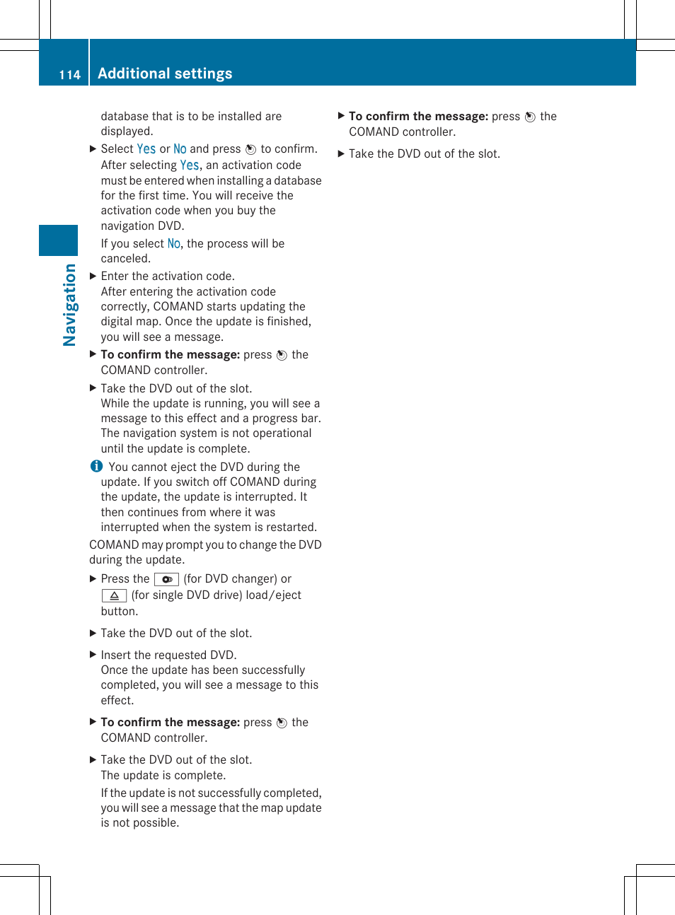 Navigat ion, Additional settings | Mercedes-Benz SLS-Class 2013 COMAND Manual User Manual | Page 116 / 274